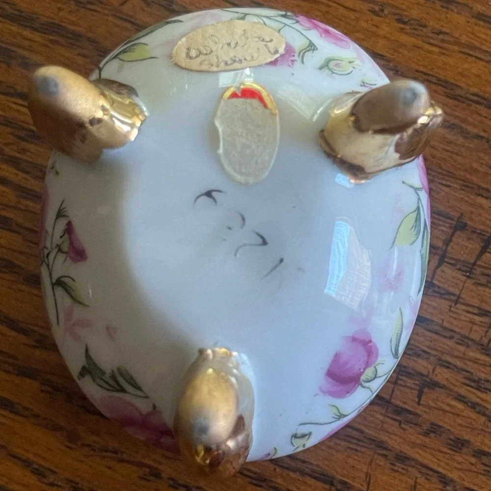 Vintage Lefton Rose Chintz Footed Trinket Box 1239 Jewelry Trinket Box
